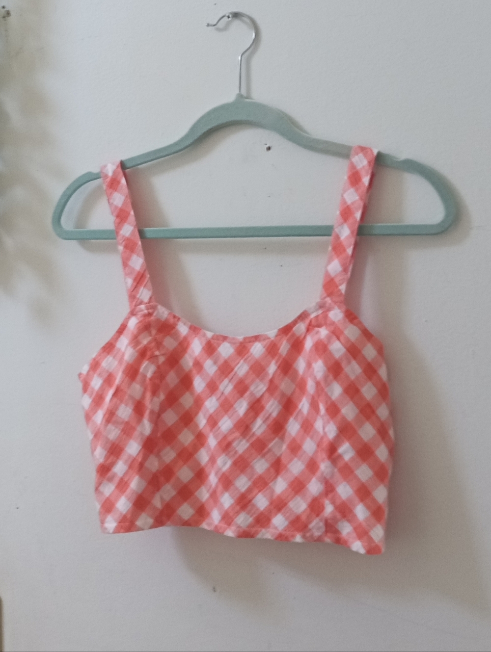 American Eagle Coral Gingham Cropped Tank Top NWT